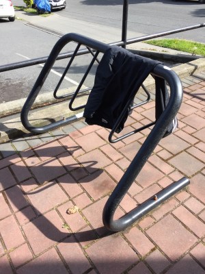 Left your pants on a bike rack... should make for a chilly ride home