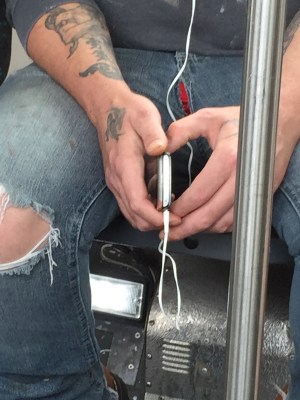This is the stealthiest photo I could take of this guy's flaming red ginch poking out of his pants crotch. You meet the most interesting people on the bus.